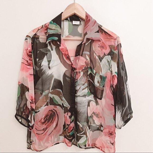Shier Sheer Floral Blouse, Sz Medium - Picture 1 of 10